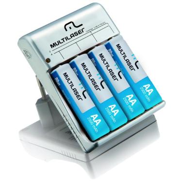 Imagem de Carregador de Pilhas Multilaser AA e AAA - com 4 pilhas AA 2500mAh - CB054