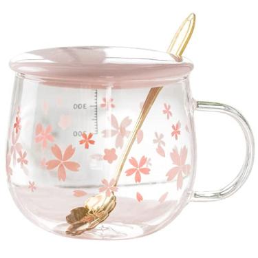 Imagem de PAYNAN Caneca de café de vidro Sakura de 400 ml, resistente ao calor, conjunto de xícaras de chá, café da manhã, suco de leite
