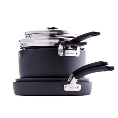 Imagem de GreenPan Levels Stackable – Conjunto de panelas e frigideiras de cerâmica rígida, anodizada, saudável, 6 peças, sem PFAS, lavável na lava-louças, preto