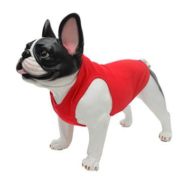 Imagem de Lovelonglong 2019 Summer Pet Clothing, roupas para cães camisetas em branco regatas caneladas Top Thread Vests para buldogue grande médio pequeno cães 100% algodãoLovelonglong S (Small Dog -8lbs) vermelho