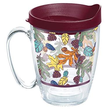 Imagem de Tervis Copo de viagem Fiesta Thanksgiving Butterscotch Fall Leaves Made in USA Copo de viagem com isolamento de parede dupla mantém as bebidas frias e quentes, caneca de 473 ml, tampa