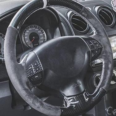 Imagem de TTOILS Cobertura de volante de carro de couro de fibra de carbono preta, para Mitsubishi Lancer X 10 Outlander ASX Colt Citroen C-Crosser