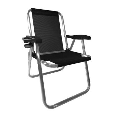 Imagem de Cadeira Alumínio Com Porta Copo Térmico Plus Preta Zaka 120 Kg