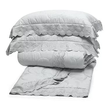 Imagem de Kit Colcha Cobreleito King Renda Bordado Amy Sonata 3 Peças Buettner - Cores (Cinza)