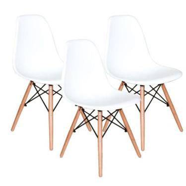 Imagem de Kit 3 Cadeiras Eiffel Eames Dsw Branco Base Madeira - Universal Mix