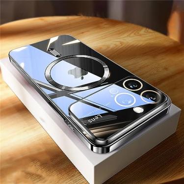 Imagem de Estojo macio transparente magnético para iPhone 14 Plus 13 12 11 Pro Max XS XR X I14 Capa protetora de lente de vidro de janela grande, para iPhone13, preto