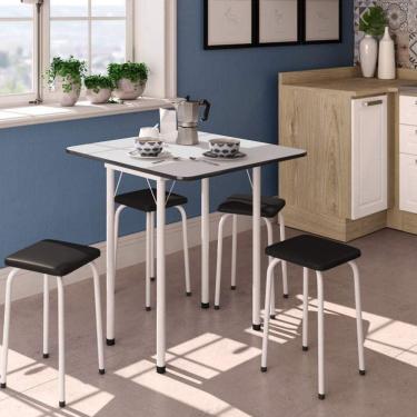 Imagem de Conjunto Mesa Dobrável 4 Lugares Bona Vita Móveis Branco/Preto