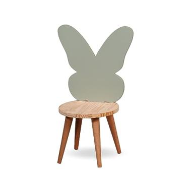 Imagem de Cadeira Infantil Madeira Banqueta Quarto Borboleta Verde Cha