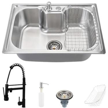 Imagem de Pingoo.Casa, Kit Cuba para Cozinha com Acessórios, Gourmet, Aço Inox, Carajás e Torneira Misturador Monocomando, Munim, Preto