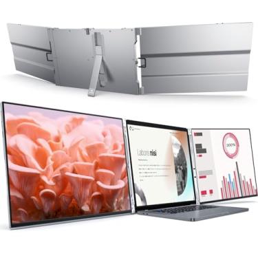 Imagem de Monitor triplo portátil LIMINK LK14 Al Alloy para laptop de 13 a 16 polegadas | 14 polegadas 1200P IPS 2 FreeSync Extensor de tela independente sem moldura com suporte | Compatível