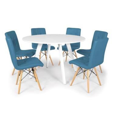 Imagem de Conjunto Mesa de Jantar Redonda Amanda Branca 120cm com 6 Cadeiras Eiffel Gomos - Turquesa