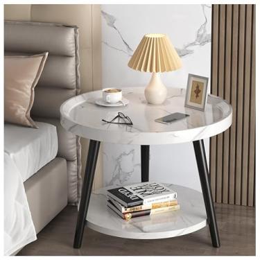 Imagem de Mesa de canto de cama pequena, cobrindo uma área de 0,3 ㎡, armazenamento de camada dupla, mesa de cabeceira, design de borda, mesa de cabeceira estreita, estável e de carga, mesa de cabeceira lateral, fácil de instalar (cor: branco2,