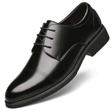 Imagem de Sapatos vestido oxford para homens rendas até redondo polido dedo do pé derby sapatos de couro falso baixo bloco de salto alto anti-deslizamento resistente sola de borracha festa (Color : Black Talle