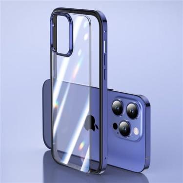 Imagem de FIRSTPELLA Capa transparente projetada para iPhone 14 Pro MAX com moldura de metal, 2 em 1, traseira transparente de acrílico e moldura de alumínio, capa de telefone fina à prova de choque e