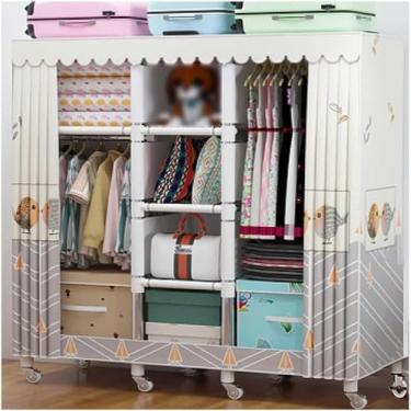 Imagem de Armário de lona para quarto Guarda-roupa dobrável Organizador portátil de armazenamento de roupas com rodas universais Unidade de armário dobrável Prateleiras de guarda-roupas de tecido com