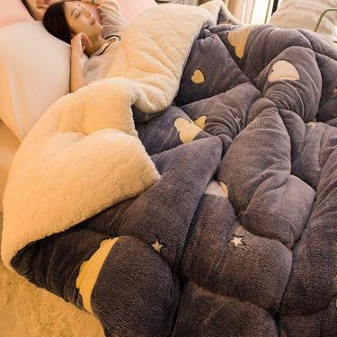 Imagem de Edredom de penas de cordeiro quente no inverno Edredom duplo ultra grosso de lã antialérgica Cobertor de cama macio de lã reversível luxuoso para quarto de casa outono primavera, 12.200 x 23