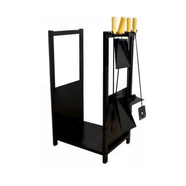 Imagem de Suporte Porta Lenha Em Aço Carbono E Kit Lareira 80x39x35cm