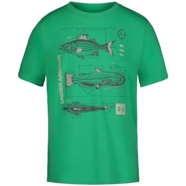 Imagem de Under Armour Camiseta de manga curta para meninos ao ar livre, gola redonda, Vapor Green Tech Fish, P