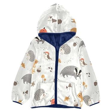 Imagem de KLL Casaco de lã infantil com estampa de animais bonitos da floresta sem costura para bebês meninos agasalhos azul marinho roupas de inverno 3T, Padrão sem costura, animais fofos da floresta, 5 Anos