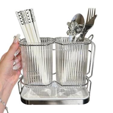 Imagem de beertoy Recipiente de pauzinhos montado na parede, organizador de utensílios de cozinha, suporte de colher de garfo conveniente, prateleira de secagem de talheres para casa, rack de armazenamento