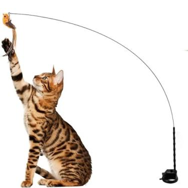 Imagem de Varinha com Ventosa Brinquedo Interativo para Gato Fixar No Chão Com Passarinho Guizo