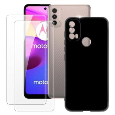Imagem de MILEGOO Capa para Motorola Moto E40 + 2 peças protetoras de tela de vidro temperado, capa ultrafina de silicone TPU macio à prova de choque para Motorola Moto E30 (6,5 polegadas) preta