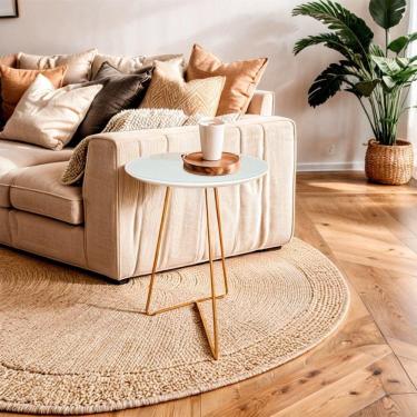 Imagem de Mesa de Canto Lateral Paris Metal com Vidro 50x40 Cm Off White