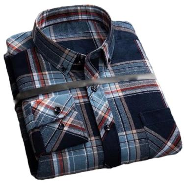 Imagem de Camisa social masculina plus size para lazer masculina algodão lixado flanela quente casual manga longa gola xadrez, Algodão 152, XXG