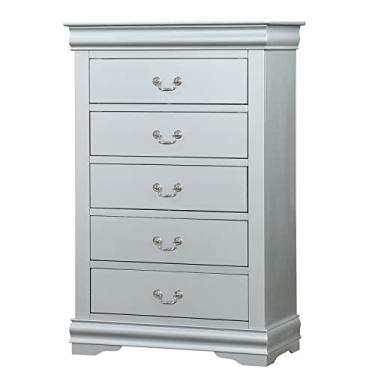 Imagem de Mobília moderna com acabamento platinado moldura de cama de madeira mesas-de-cabeceira cômoda cômoda com ferragens de metal níquel escovado para quarto e sala de estar (cama king-size) (baú)