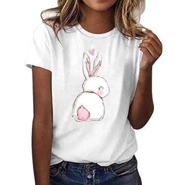 Imagem de PKDong Camiseta feminina Happy Easter Day, casual, estampa de coelhinho da Páscoa, solta, gola redonda, manga curta, camisetas fofas, rosa, GG
