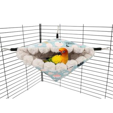 Imagem de Wontee Casa de ninho de pássaro, inverno, quente, para pendurar, cama de pássaro, cabana para periquitos, periquitos, caique conures calopsitas (grande, azul)