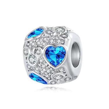 Imagem de MiWangLing Berloque de cristal de coração de rato com pingente de animais pavimentado CZ para pulseira Pandora, Cristal, Base