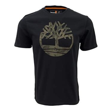 Imagem de Timberland Camiseta masculina de manga curta com logotipo de árvore, Logotipo azul marinho/camuflagem, P