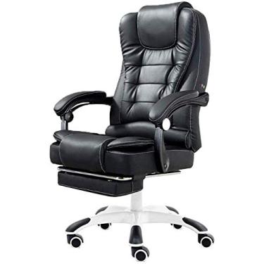 Imagem de Cadeira executiva grande, alta, resistente, com classificação pesada, couro PU preto, giratória, ergonômica, cadeira executiva com apoio de braço para sala de reuniões de estudo