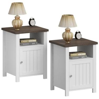 Imagem de ChooChoo Conjunto de 2 criado-mudo, mesa lateral rústica vintage com armazenamento para quarto, sala de estar, branca