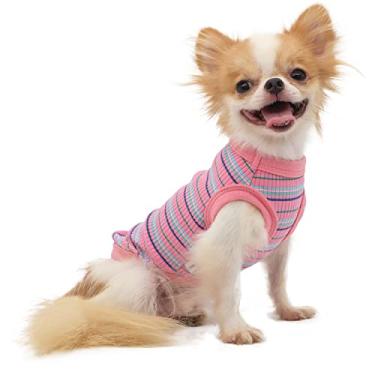 Imagem de LOPHIPETS Colete 100% algodão canelado para cães pequenos xícara de chá chihuahua yorkie roupas regata rosa / P