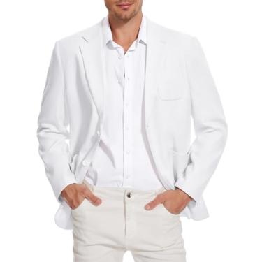 Imagem de TURETRENDY Jaqueta masculina esportiva de linho com dois botões blazer leve para negócios, Branco, X-Large