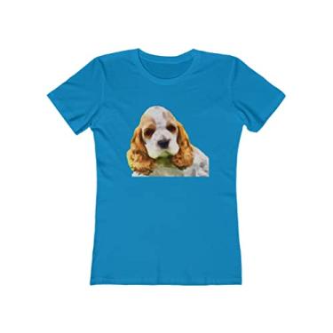 Imagem de Camiseta feminina de algodão torcido Cocker Spaniel 'Hogan' da Doggylips, Turquesa lisa, M