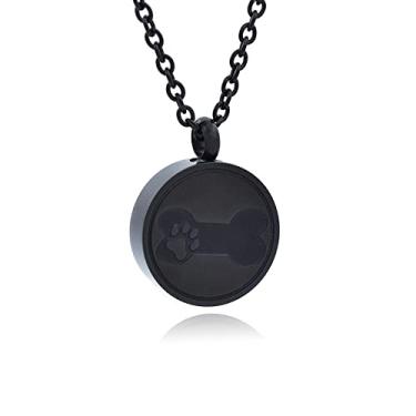 Imagem de Loybora Colar redondo com pingente de urna para animais de estimação, estampa de pata de cachorro e joia de cremação gravada em osso para cinzas, joias de aço inoxidável para lembrança, colares de