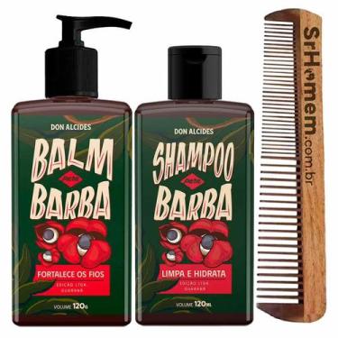 Imagem de Kit Balm Shampoo Pente Duplo Para Barba Guaraná Don Alcides