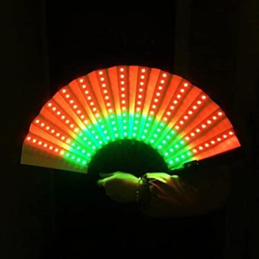 Imagem de YQHWLKJ Ventiladores dobráveis de LED brilhantes luzes dançantes show noturno DJ bar fluorescente presentes de festa decoração de casa
