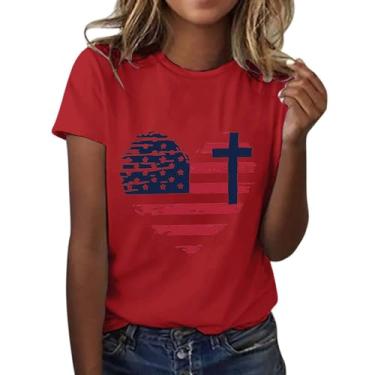 Imagem de 4th of July Shirts Women America Shirts Stars Stripes Cute Shirts USA Flag Tops Camiseta Verão, Vermelho, G