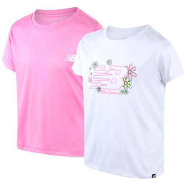 Imagem de New Balance Camiseta feminina ativa - pacote com 2 camisetas de manga curta de desempenho - lindas camisetas atléticas gráficas para meninas (7-16), Branco, 14-16