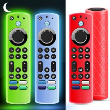 Imagem de OneBom (3 peças) Capa de silicone para controle remoto que brilha no escuro para Firetv 4K Max (2ª)/Insignia/Pioneer/Omni (QLED) Series com cordão, leve, antiderrapante, à prova de choque (verde