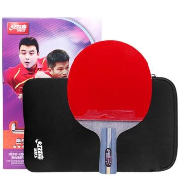 Imagem de Ppbigu Raquete de tênis de mesa Double Happiness 4 estrelas R4002C/4006C, DHS 7 Ply Carbon Blade Raquete de pingue-pongue com pinos vermelhos e pretos em borrachas com películas protetoras de borracha