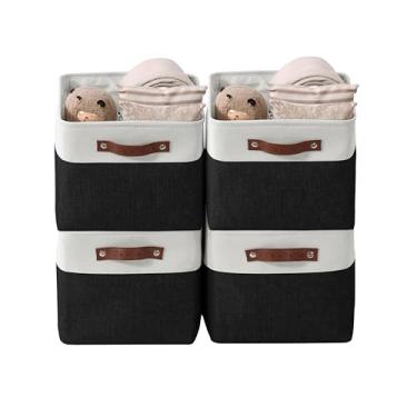 Imagem de DECOMOMO Caixas de armazenamento cestas de armazenamento de tecido para prateleiras, brinquedos de organização de armário de linho para berçário (preto e branco, grande - pacote com 4)