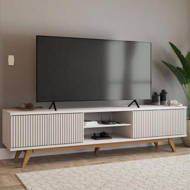 Imagem de Rack para TV Até 75 Polegadas Silver 4 Portas 1 Prateleira Ripado Cinamomo/Off White - Panorama Móveis