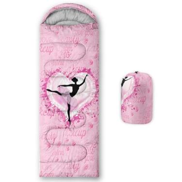 Imagem de QOOMO Sacos de dormir de acampamento estampados Ballerina Love, 3 estações, clima quente e frio, leve, sacos de dormir impermeáveis para adultos e crianças, viagens e ao ar livre, equipamentos de