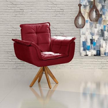 Imagem de Poltrona Giratória de Madeira Decoração Sala Quarto Recepção Bella Opala Vermelho