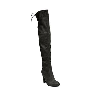 Imagem de Steve Madden Lindas botas femininas de tecido amêndoa bico acima do joelho, Preto, 10